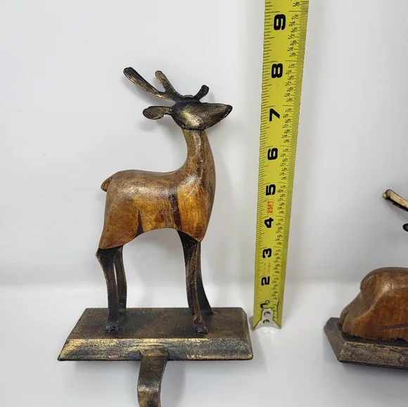 2 Pier I Rustic Brown Reindeer Iron Wood Stocker Holder Display Mantle Decor